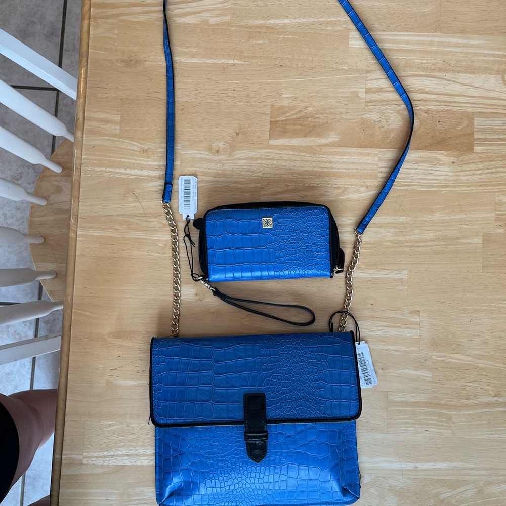 Kate Landry New Blue Croc-Embossed Women's Bag Set